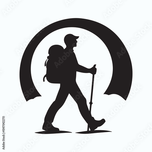 Hiking silhouette vector icon black and white full body