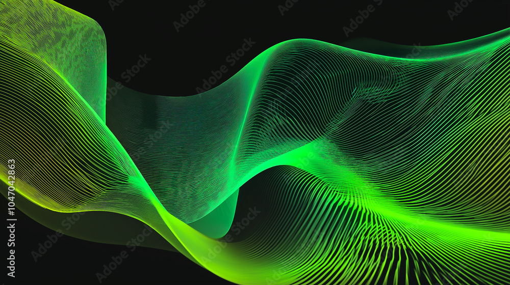 Naklejka premium 3d dynamic green digital wave. Smart technology wave. Flow digital structure. Cyber technology background. 3D rendering.