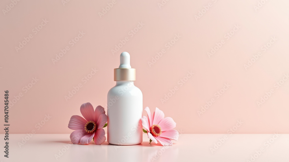 Baby bottle with pink flowers and baby supplies. Baby bottle with pink flowers and baby supplies.