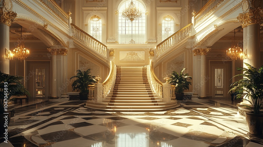 Obraz premium Grand Staircase in a Luxurious Mansion