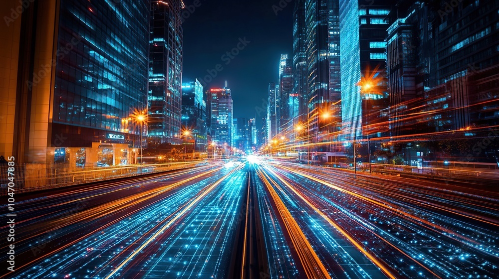 Naklejka premium Cityscape with Light Trails