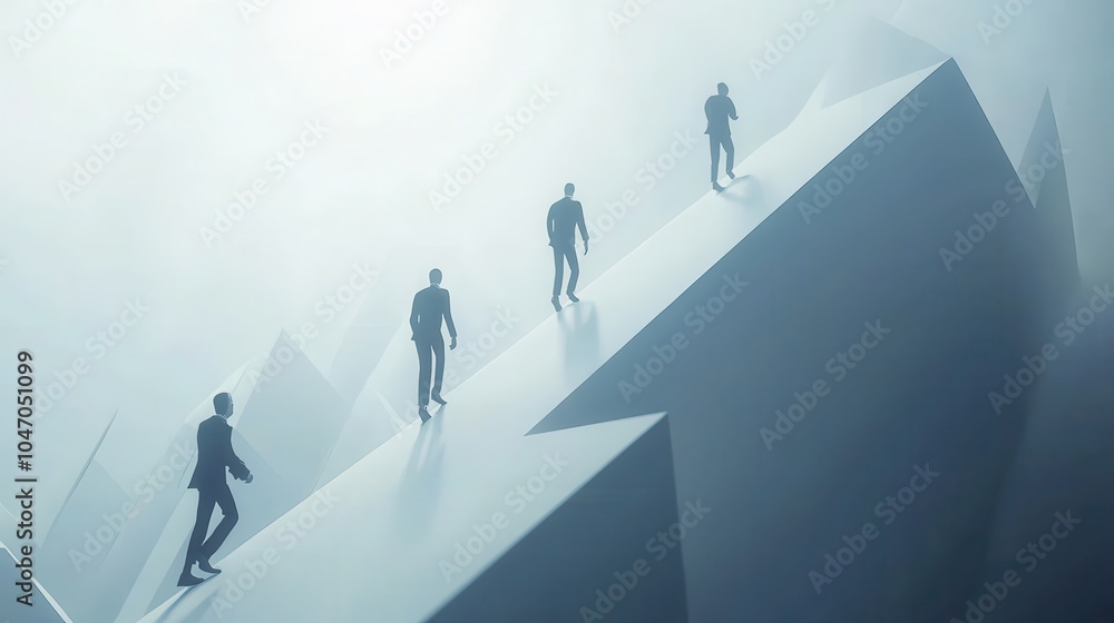 Businessmen Climbing a Graph in a 3D Environment Businessmen Climbing a Graph in a 3D Environment