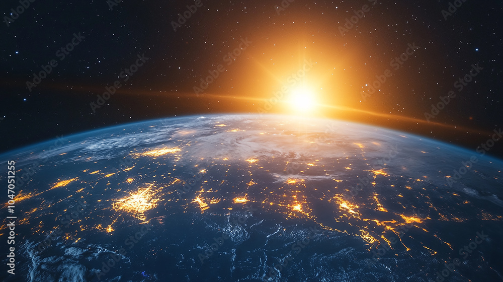 Obraz premium 宇宙から見る地球と日の出