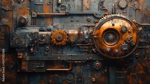 Wallpaper Mural Detailed close-up of an industrial machinery surface with gears and pipes, showcasing rust and patina. Torontodigital.ca