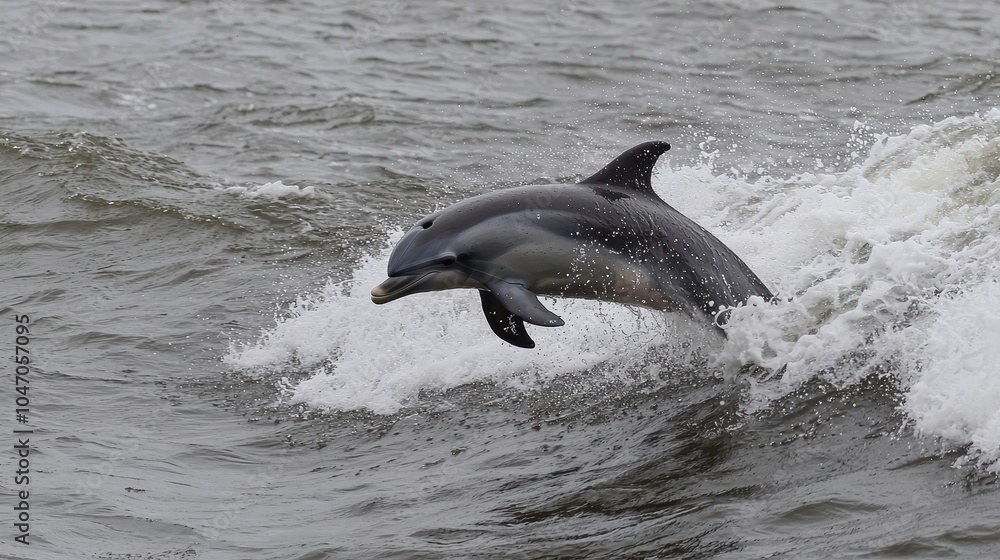 Obraz premium Dolphin Leaping Out of Ocean with Splashing Water