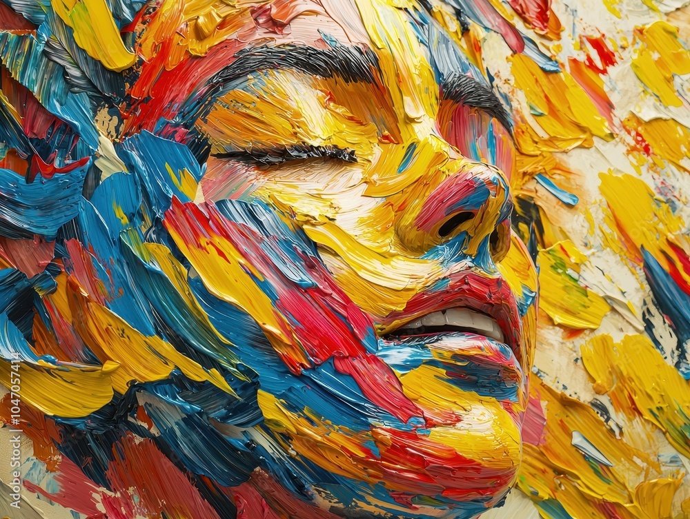 Vibrant Face Covered in Colorful Paint Strokes Vibrant Face Covered in Colorful Paint Strokes