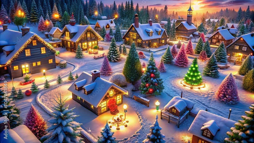 Naklejka premium Aerial View of Festive Christmas Countdown Decorations and Winter Wonderland Scene