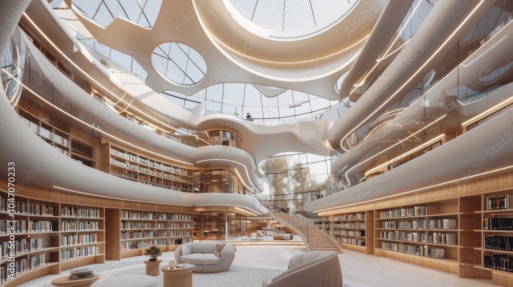 Obraz premium Modern Library Interior with Skylight