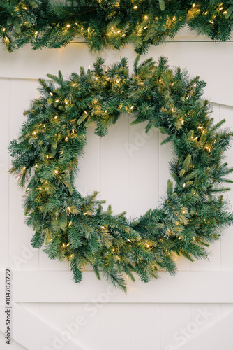 Christmas Wreath on Barn Door  with lights