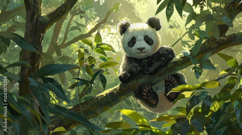 Obraz premium Cute Panda in a Lush Forest