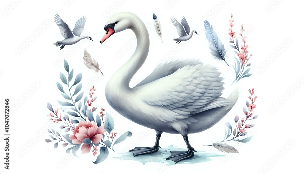 Fototapeta premium Graceful Swan in Serene Waters 