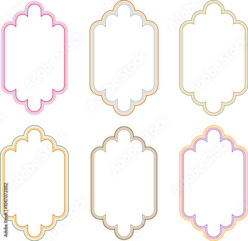 Geometric groovy frames with wavy colorful lines. Vector border line for design cards, banners, invitations
