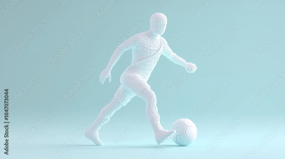 A white silhouette of a soccer player dribbling the ball against a light blue background. A white silhouette of a soccer player dribbling the ball against a light blue background.