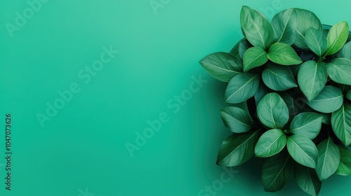 A vibrant green background features lush mint leaves, creating a fresh, natural aesthetic perfect for backgrounds or botanical themes.