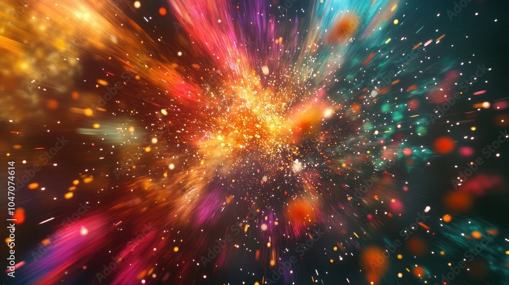 Fototapeta premium Fireworks bursting in celebration, lighting up the sky with vibrant colors, and leaving room for copy below.