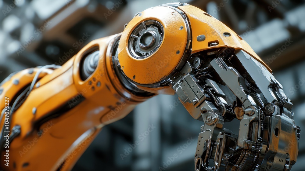 Fototapeta premium Metal robotic arm with gear for engineering industry