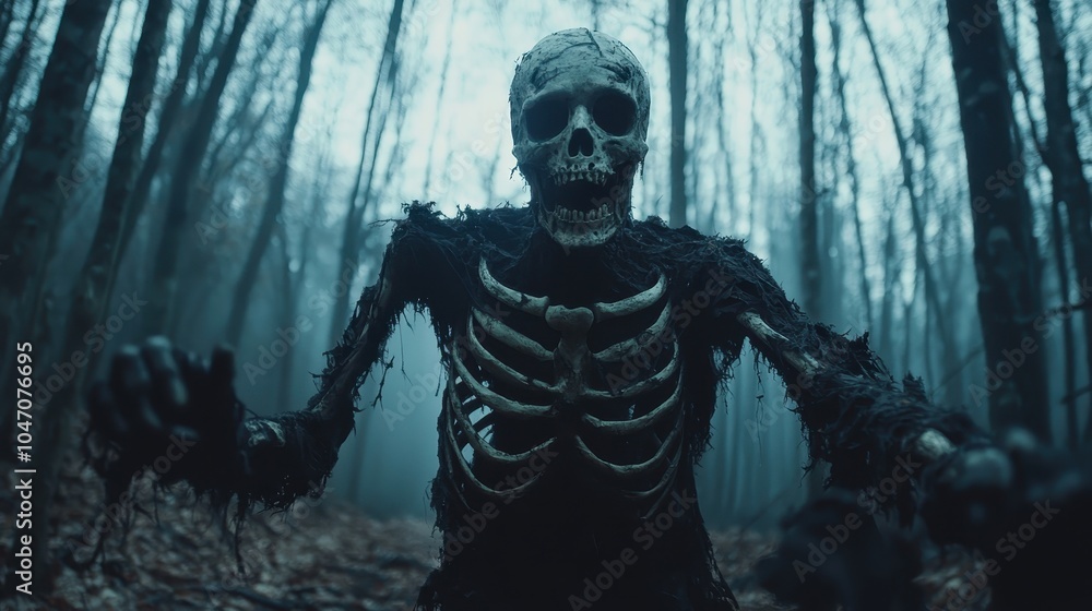 Terrifying Ghostly Figure in Dark Forest Terrifying Ghostly Figure in Dark Forest