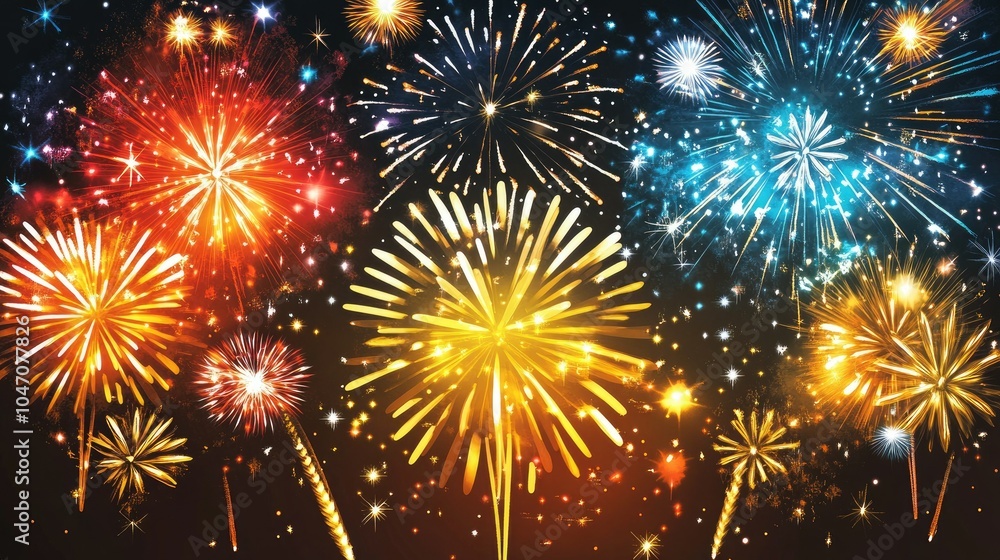 Fototapeta premium Stunning firework display lighting the dark sky, with ample room at the bottom for copy