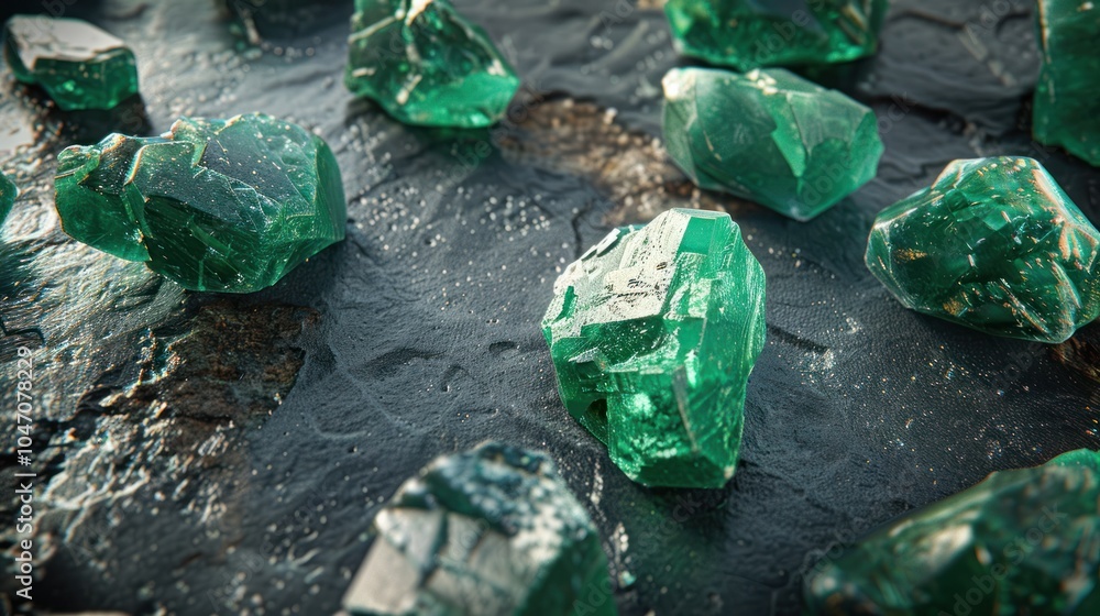 Green Gemstones on Dark Background