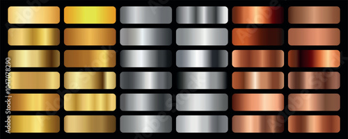 Set of gold, bronze and silver gradients. Metal gradients collection