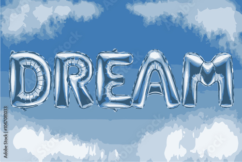 Vector illustration dream holographic inflated text 3d easily editable 