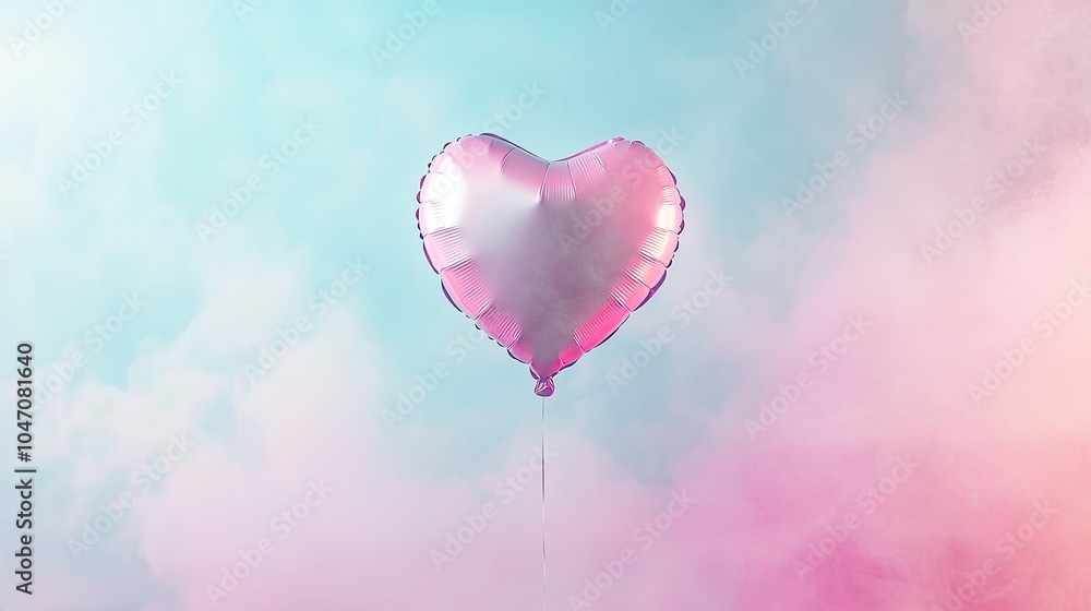 Fototapeta premium A single heart-shaped balloon floating on a pastel background, leaving plenty of room for designs or messaging