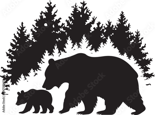 Bear And Cub Silhouette Vector Graphic
