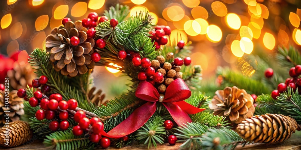 Christmas Wreath with Bokeh Lights for Festive Decor and Holiday Spirit Christmas Wreath with Bokeh Lights for Festive Decor and Holiday Spirit