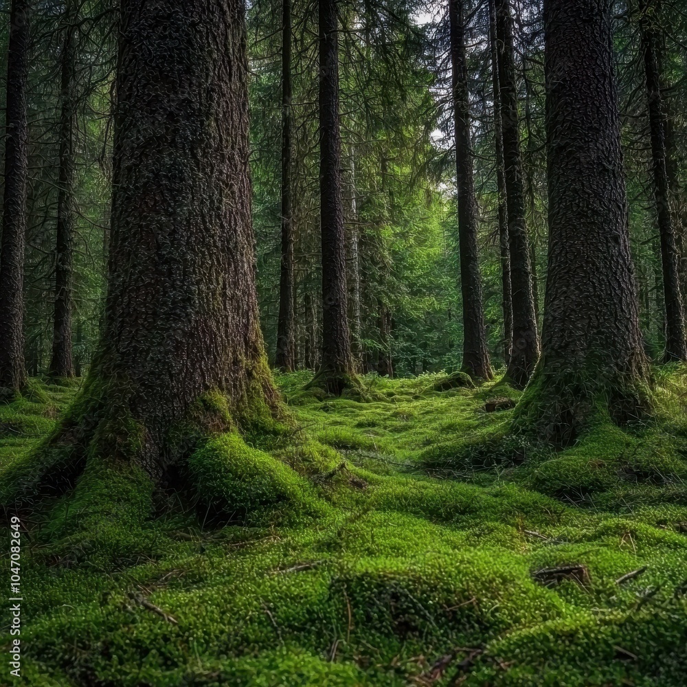Fototapeta premium Serene Old Growth Forest with Towering Trees