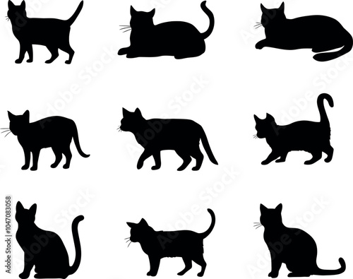 Cats Silhouette Vector Graphic Set