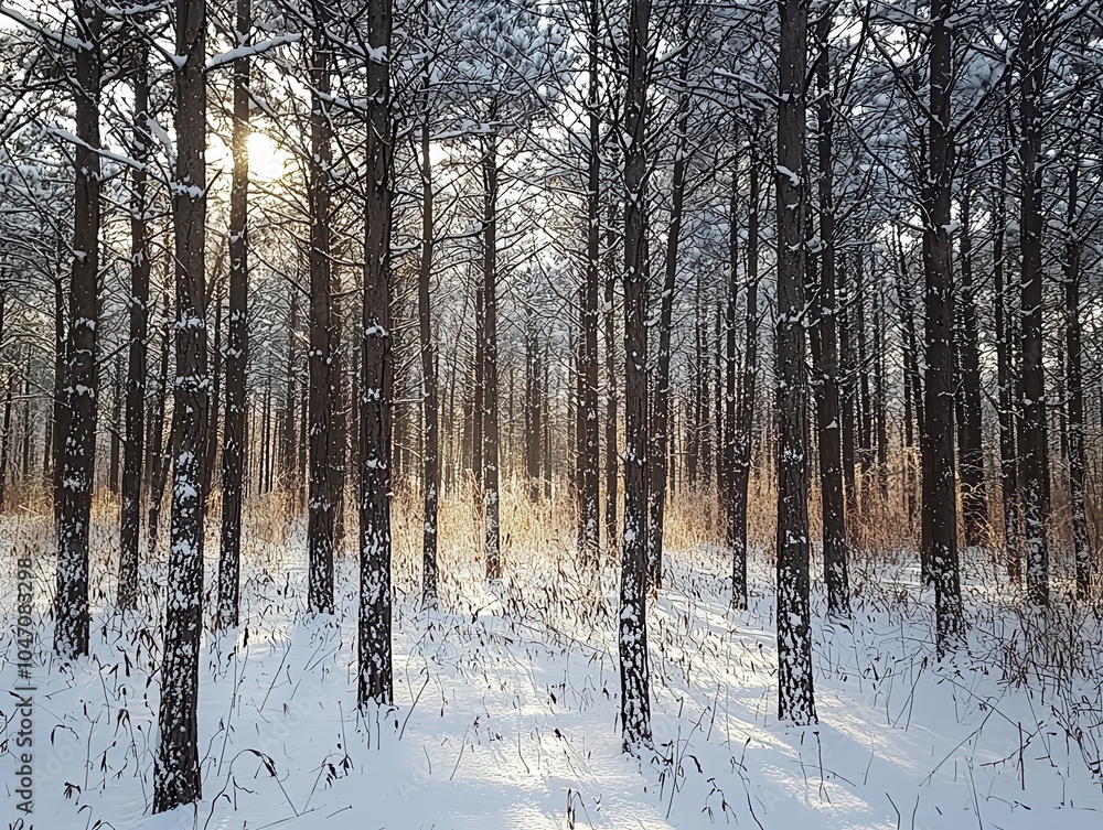 Snow-covered Pine Forest in Gentle Light Snow-covered Pine Forest in Gentle Light