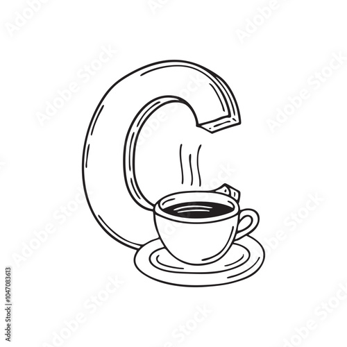 Illustration of coffee beside letter C