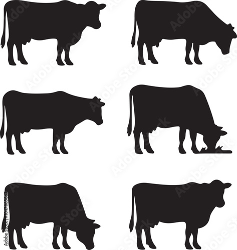 Cow Silhouette Vector Graphic Set