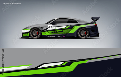 Sporty Car wrap livery design with elegant racing line theme with green color combination