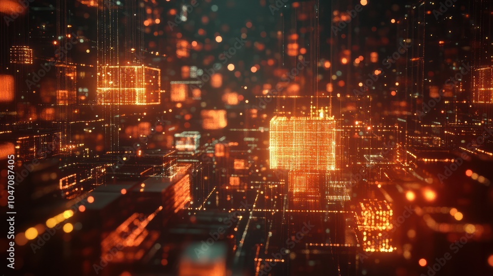 Blockchain concept. Big data binary code futuristic information technology, data flow. Transferring of big data. interconnected blocks of data depicting a cryptocurrency blockchain. 3D Rendering. Blockchain concept. Big data binary code futuristic information technology, data flow. Transferring of big data. interconnected blocks of data depicting a cryptocurrency blockchain. 3D Rendering.