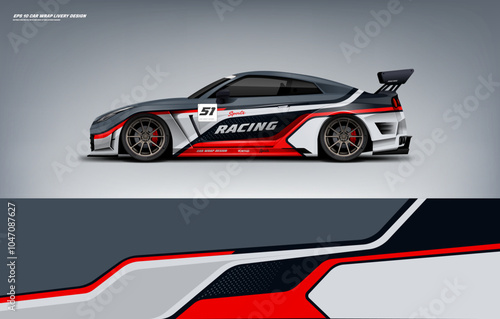 Car wrap livery design sporty sharp line style combination of red color with grey background