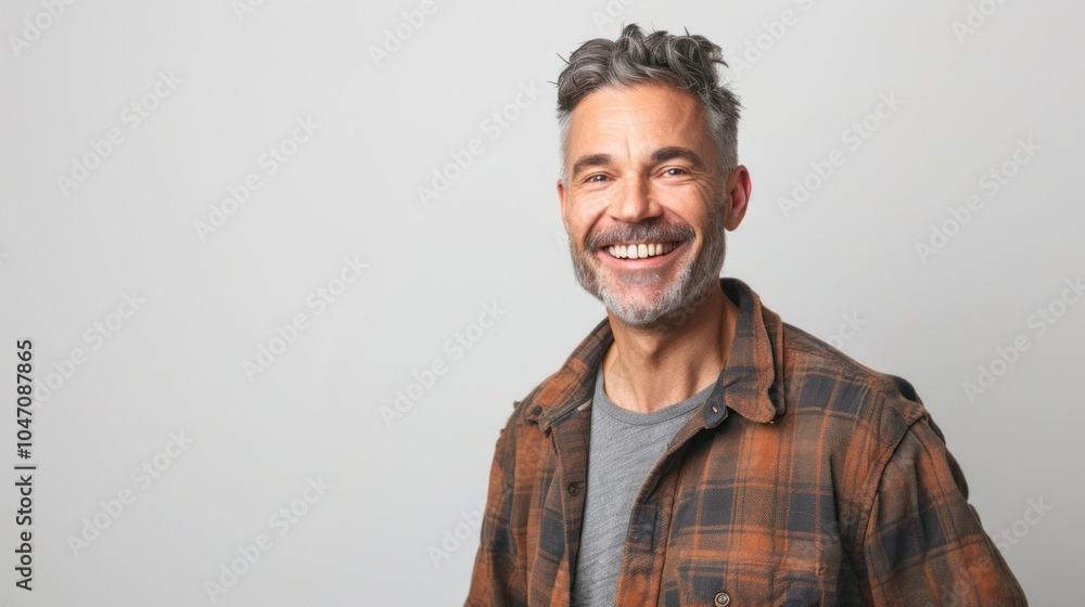 Fototapeta premium Smiling Man in Plaid Shirt