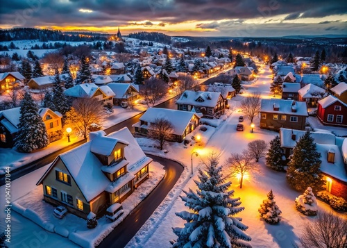 Aerial View of a Quiet Winter Landscape with Christmas Decorations and a Melancholic Atmosphere photo