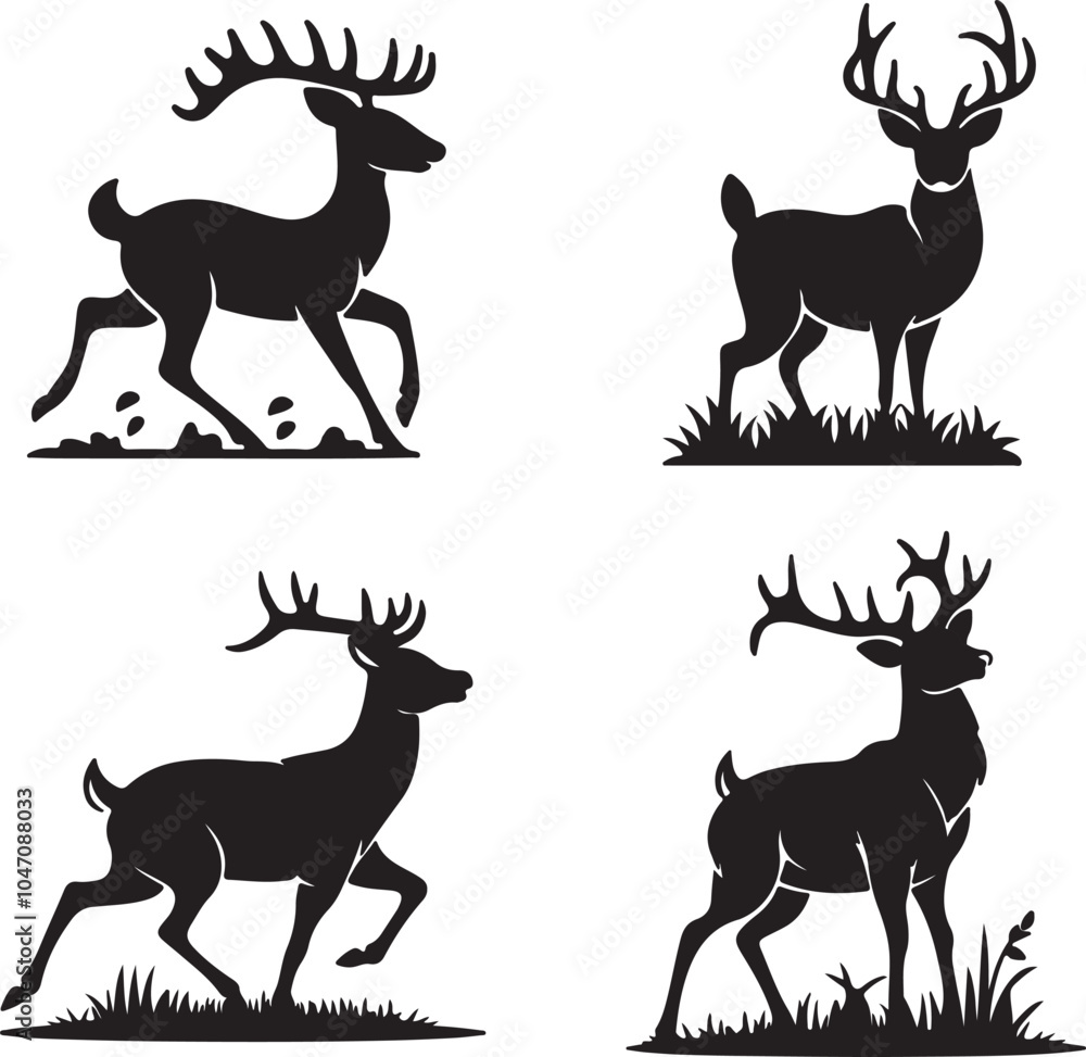 Deer Silhouette Vector Graphic Set Deer Silhouette Vector Graphic Set