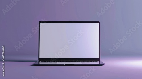 Laptop with Blank Screen on Purple Background