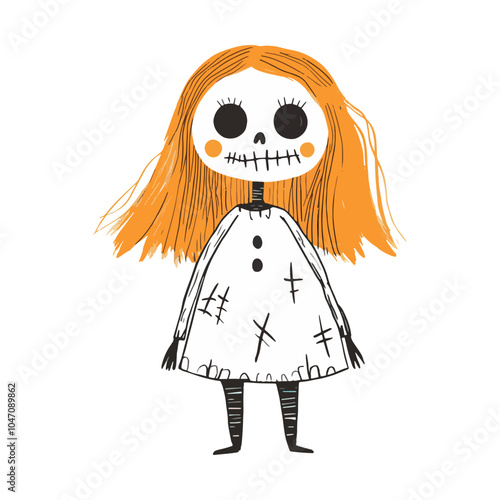 Eerie Halloween doll. Halloween decoration, isolated on a white background. Vector Illustration.