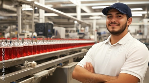 Supervisor smiling with crossed arms in bottling plant