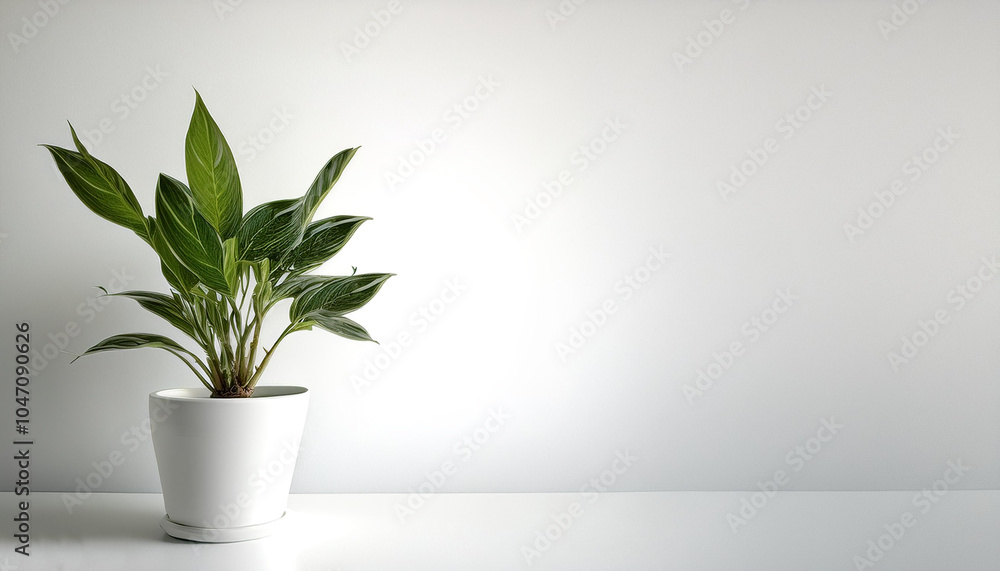A small houseplant in a white pot on side position provides copy space for text. background concept isolated white A small houseplant in a white pot on side position provides copy space for text. background concept isolated white