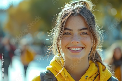 Happy Schoolgirl with Backpack and Groupmates in College - Education Concept