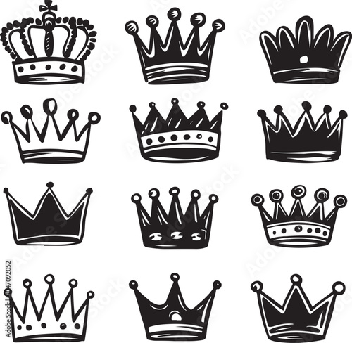 Hand Drawn Crowns Vector Graphic Set