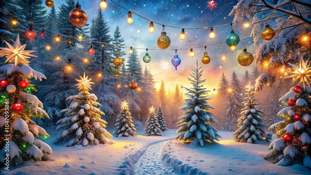 Naklejka premium Double Exposure of Christmas Lights with Illustrative Elements for Festive Vibes