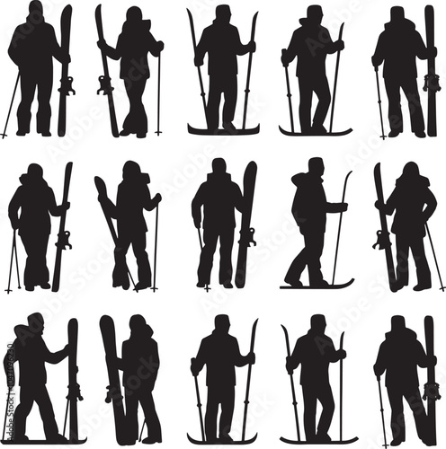 Ski Snowboarding Silhouette People Vector Graphic Pack