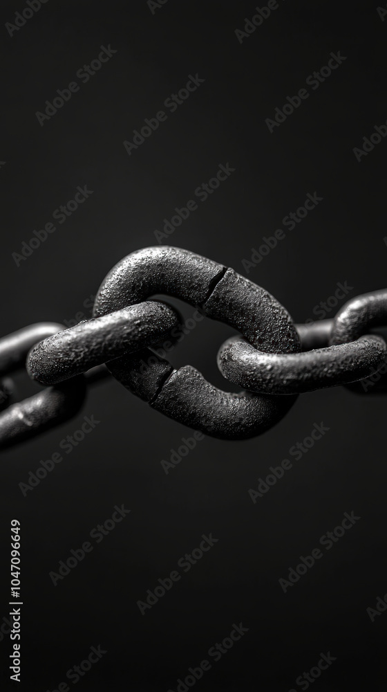 close up of broken chain link symbolizes freedom and resilience, highlighting contrast between strength and vulnerability. dark background enhances focus on chains texture and form close up of broken chain link symbolizes freedom and resilience, highlighting contrast between strength and vulnerability. dark background enhances focus on chains texture and form