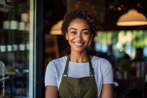 Fototapeta Naklejka Na Ścianę i Meble -  Portrait of a female small business owner in front of her store