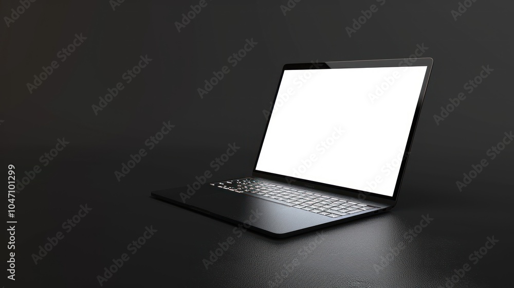 Black Laptop with Blank White Screen on a Dark Surface Black Laptop with Blank White Screen on a Dark Surface